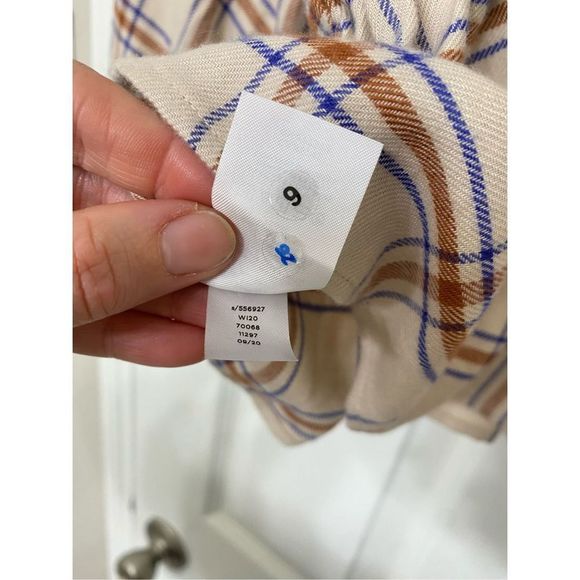 ANN TAYLOR NWT Soft Tan Plaid Gathered Waist Pullover Flannel TOP, Size Large P - Picture 7 of 10